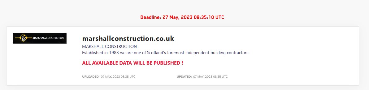 FalconFeedsio's tweet photo. LockBit #ransomware group has added Marshall Construction (https://t.co/Wj0YVZ39x3) to their victim list. They claim to publish the data on May 27, 2023.
#UK
#datbreach #DarkWeb #CyberRisk https://t.co/t64E3EcQfC