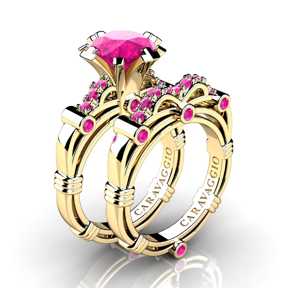 Affordable, Elegant and Classy 💎 caravaggiojewelry.com/?p=403769 Art Masters Caravaggio 14K Yellow Gold 3.0 Ct Pink #Sapphire Engagement Ring Wedding Band Set R823S-14KYGPS at Caravaggio™ Jewelry