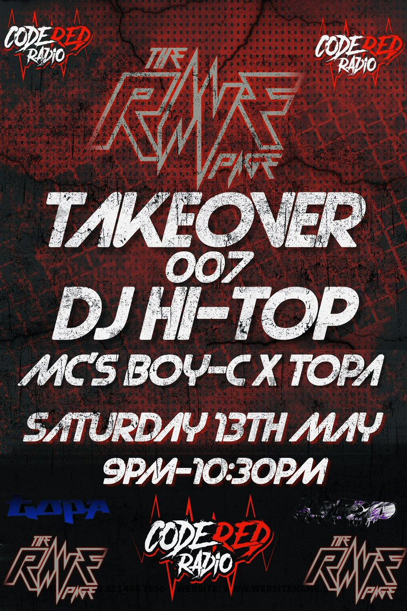 theravepagednb's tweet photo. Don’t forget to lock into @CODEREDRADIO1 next Saturday for Mays Installment of our takeover Show 🔥
Special guest: DJ HITOP 
9pm - 10:30pm ⏰ 

@boycmck 

#dnb #drumandbass #THERAVEPAGE #CODEREDRADIO #music #promo https://t.co/Sm3X3KPrfr