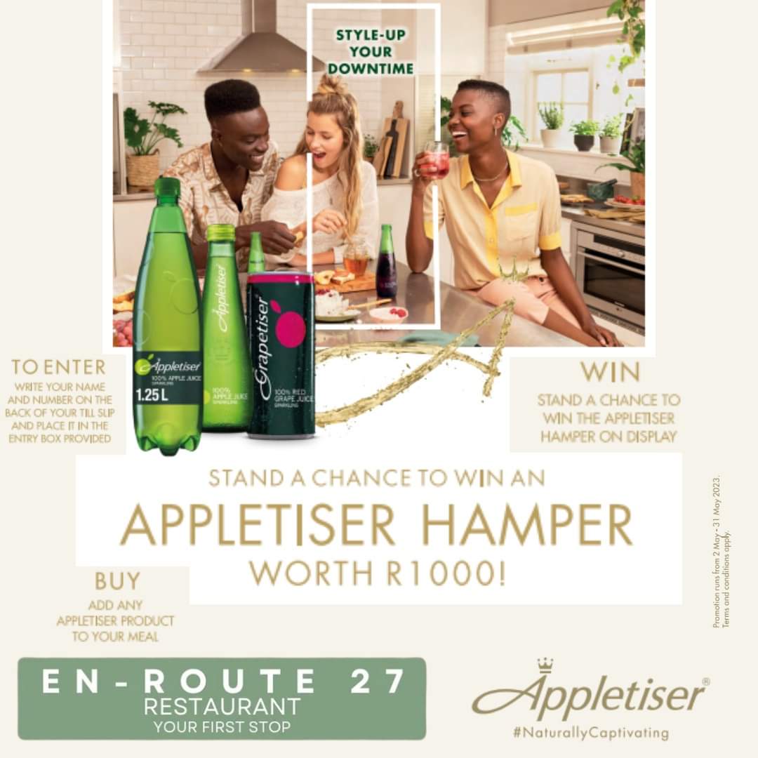 Enroute27's tweet photo. Mother's Day Special:
Buy, ADD Any Appletiser Product to your Meal, and Stand a Chance to WIN and Appletiser Hamper Worth R1000 at EN-Route 27 Restaurant located at Weskus Padstal.

#enroute27 #weskuspadstal #goodfood #appletiserhamperR1000 #Mothersdayspecial #appletiser #weskus https://t.co/ji26R9fNA8