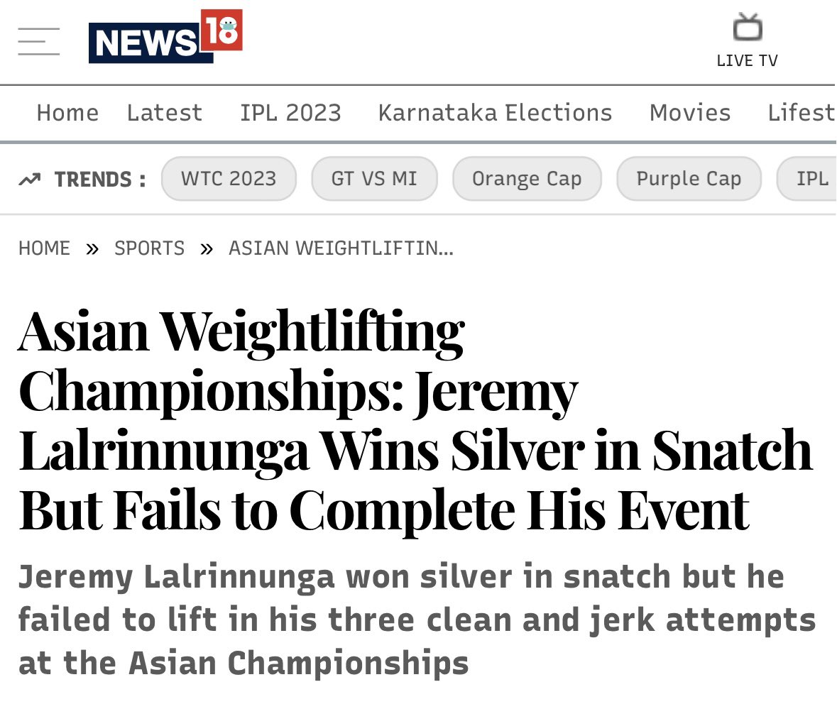HiteshMangtani's tweet photo. Silver 🥈 Medal for @raltejeremy #JeremyLalrinnunga at #AsianWeightliftingChampionship 2023 @iwfnet #TeamIndia🇮🇳 #WeAreReady🇮🇳
.
#LifeOfJ #TargetOlympics #TeamIOSSports #IOSSportsAthlete #AdidasAthlete #Weightlifting @News18India @adidas https://t.co/0Gn6E5ypGS