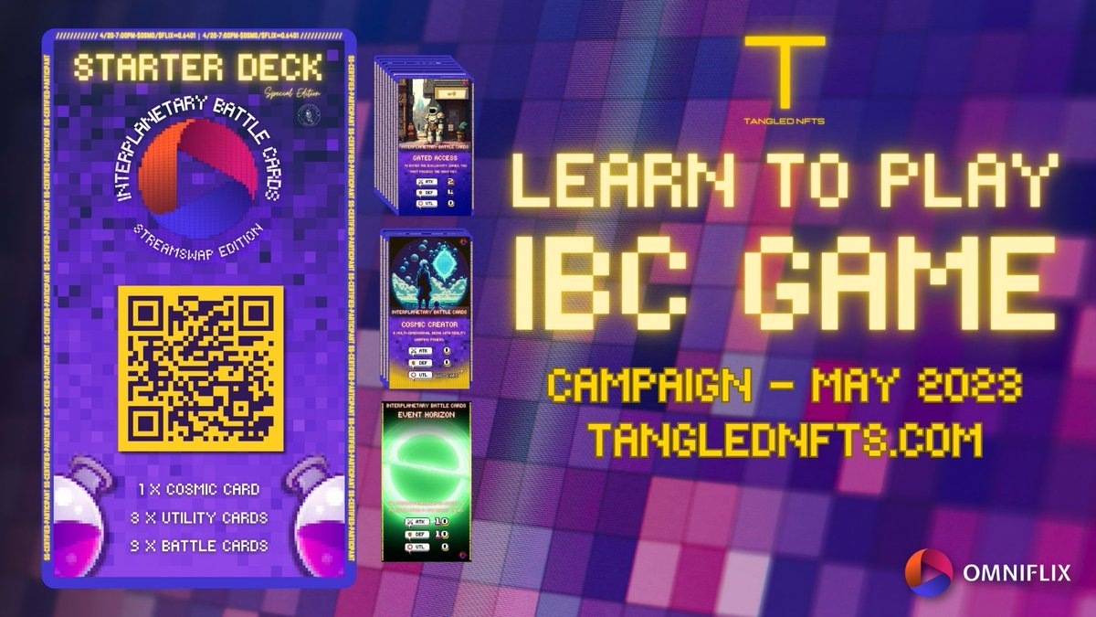 TangledNFTs's tweet photo. LEARN-2-PLAY #IBCG MAY CAMPAIGN 2023 ๐ฎ
Now you have an #IBCG Deck, #Learn2Play, have some fun & WIN BIG! ๐
๐ 150 $FLIX up for grabs ๐ช
๐ @2fantasticals NFTs
๐ Rise of the Aztecs by @IBC_Mafia NFT
๐ Rug Art by @pegahpouyanfar NFT
CAMPAIGN ENDS 31 MAY 2023 โ๏ธ
GET GAMING!!! https://t.co/FRwjTsTlfU