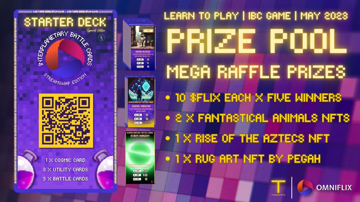 TangledNFTs's tweet photo. LEARN-2-PLAY #IBCG MAY CAMPAIGN 2023 ๐ฎ
Now you have an #IBCG Deck, #Learn2Play, have some fun & WIN BIG! ๐
๐ 150 $FLIX up for grabs ๐ช
๐ @2fantasticals NFTs
๐ Rise of the Aztecs by @IBC_Mafia NFT
๐ Rug Art by @pegahpouyanfar NFT
CAMPAIGN ENDS 31 MAY 2023 โ๏ธ
GET GAMING!!! https://t.co/FRwjTsTlfU