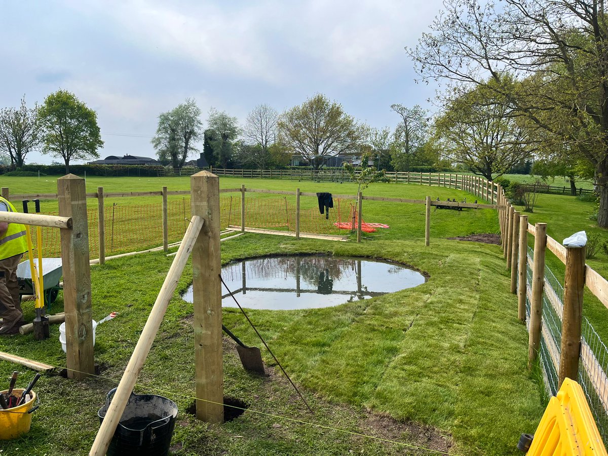 TJButt's tweet photo. From starting work on Tuesday afternoon to this morning and our first visitors to the King Charles III Nature Pond. A lovely resource for the children @KingsHawford to enjoy and develop for years to come 🐸🦆🦔 @CLOtC #ShapedByKings https://t.co/v4fH97Oqva