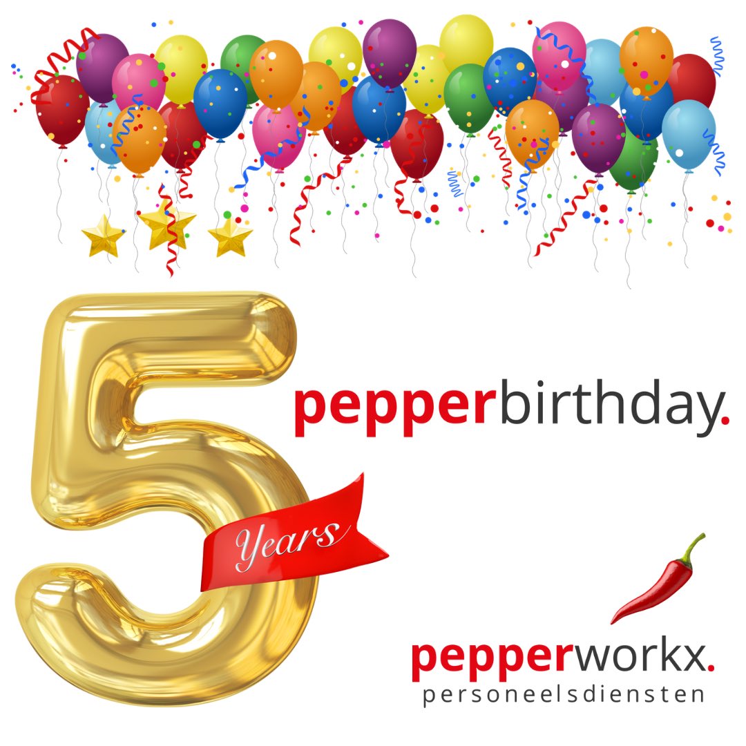 Wij zijn jarig vandaag ! 5 jaar 🥳🌶 🎈
De beste &amp; hottest jobs in de Bouw, Infra en Techniek. #birthday #pepperworkx #arbeidsbemiddeling #zwolle #uitzendbureau #detacheren #recruitment