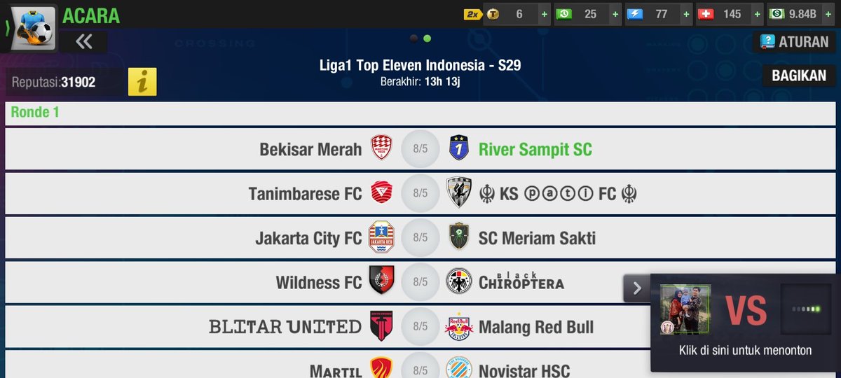 Dan di laga pembuka <a href="/LigaTopEleven/">Liga Top Eleven Indonesia 🇮🇩</a> #sesi29 <a href="/River_Sampit_SC/">@River_Sampit_SC #LTE_Indo_03</a> harus bertandang ke kandang <a href="/BekisarmerahTBN/">BM</a> , kulonuwun mas gus galon