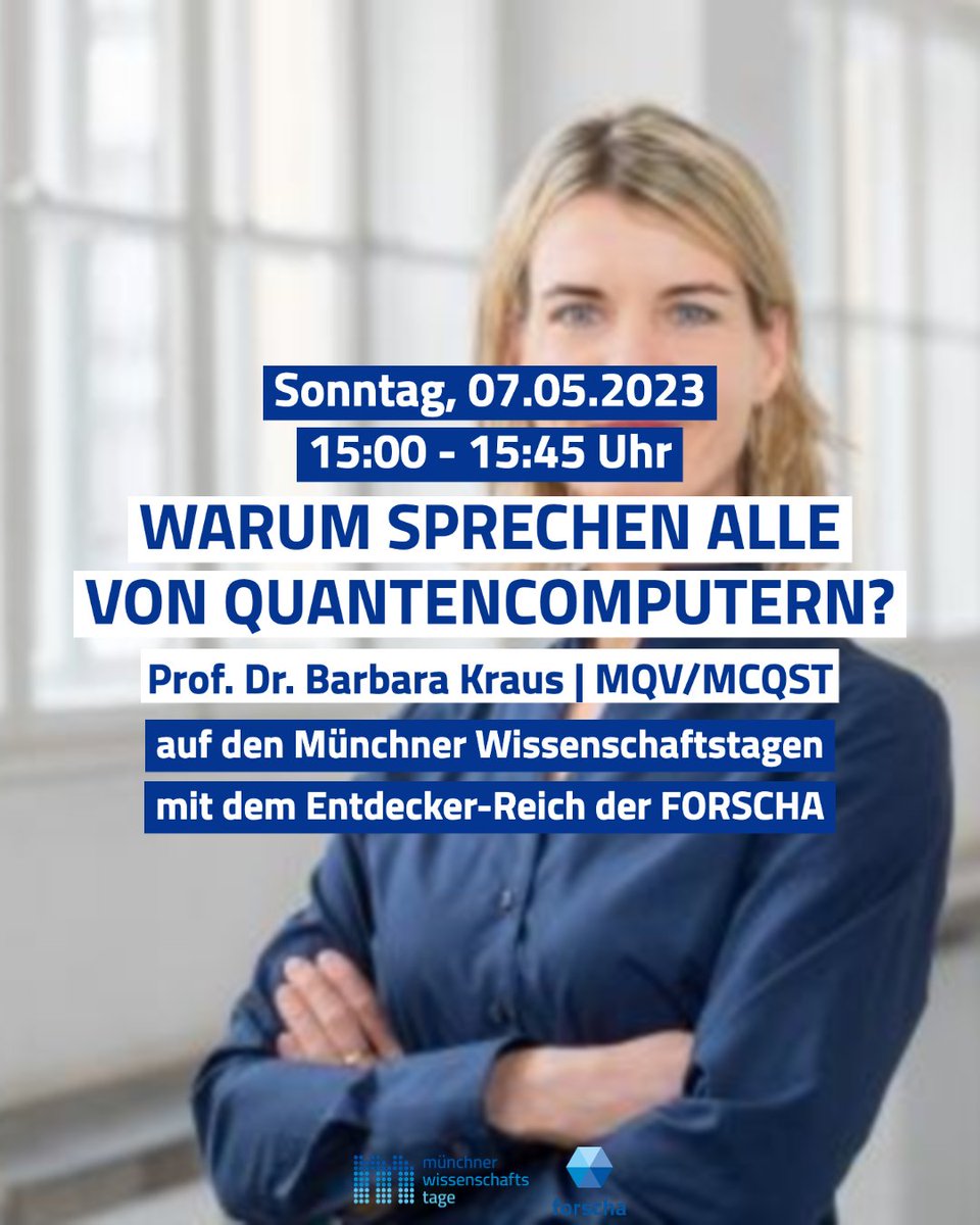 forscha's tweet image. 🖥️ Im letzten Vortrag des Tages erklärt die Quantenphysikerin Prof. Dr. Barbara Kraus die zentralen Unterschiede zwischen quantenmechanischen und klassischen Systemen.

wissenschaftstage.de

#mwt2023 #forscha2023 #münchnerwissenschaftstage #münchen