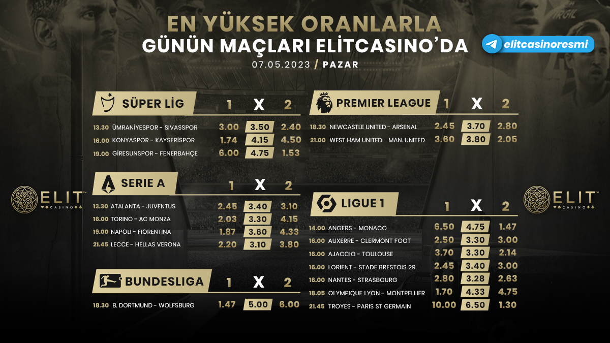✨GÜNÜN MAÇLARI✨

Arttırılmış Özel Oranlar
En Yüksek Canlı Oranlar
%50 Kombine Oran Bonusu