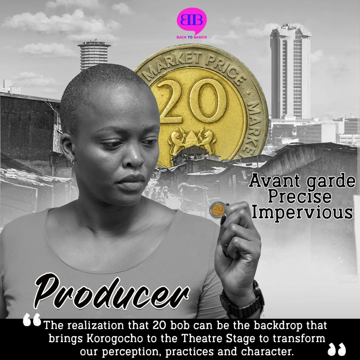 backtobasicske's tweet photo. If forced to put a price on your dignity, integrity &amp; self worth - would it really come down to 20 bob? Would you believe it if we told you that’s the #MarketPrice in Korogocho. That’s the story @Mbekimwalimu, our producer, tells that culminates in today's staging at 3 pm &amp; 6 pm. https://t.co/K49yLW3RNQ