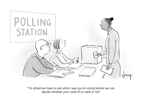 Unsurprisingly, perhaps, this #cartoon didn't make it. Happily, these did: jonesycartoons.com
#VoterID #votersupression #ToryCorruption 

'I'm afraid we have to ask which way you're voting before we can decide whether your voter ID is valid or not'