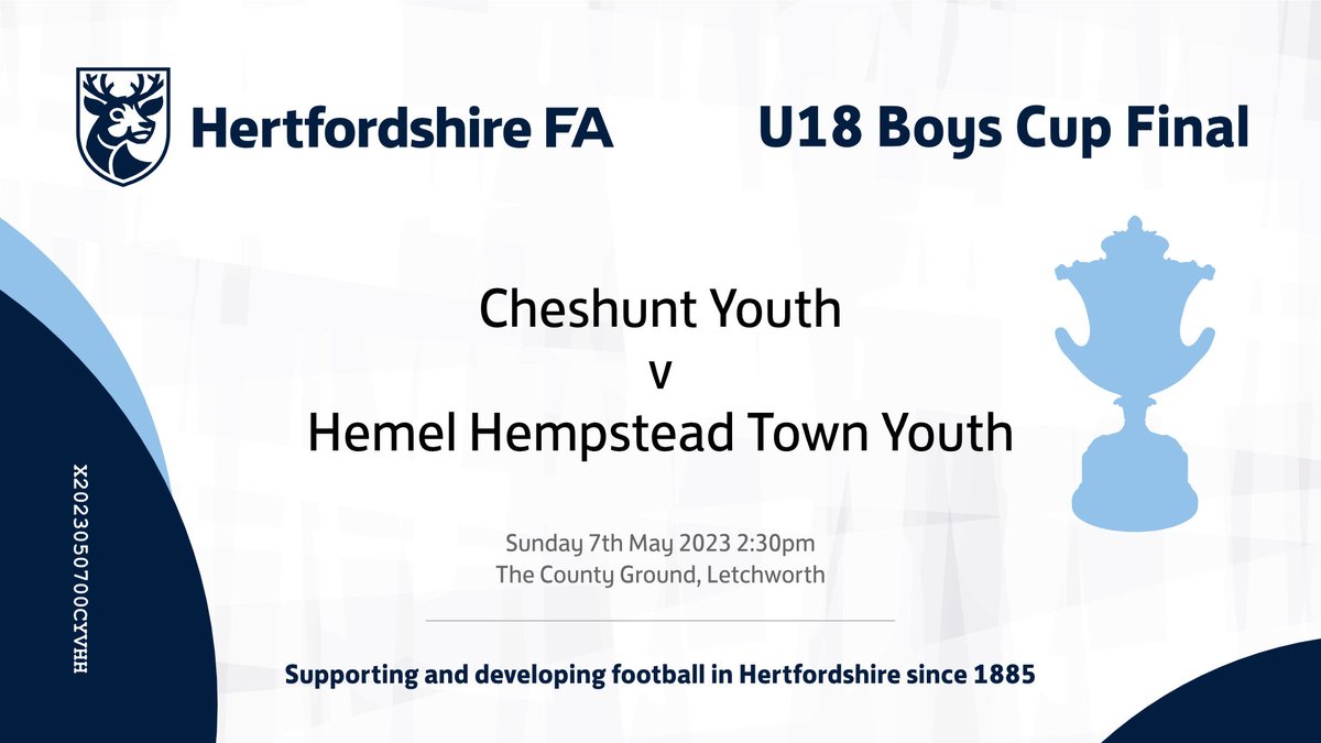 This afternoon we host the 87th final of our Under 18 Boys Cup, with Cheshunt and Hemel Hempstead looking to write their own piece of Hertfordshire football history and become the latest side to lift the famous old trophy. Download matchday programme ▶️ bit.ly/HFA-CCP