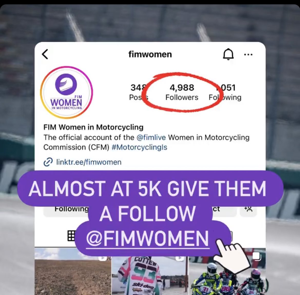 Head over to the FIM Women Instagram page and give them a follow. Almost at 5k followed 🙌