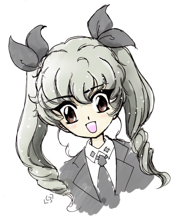 anchovy (girls und panzer) 1girl solo necktie twin drills twintails drill hair long hair  illustration images