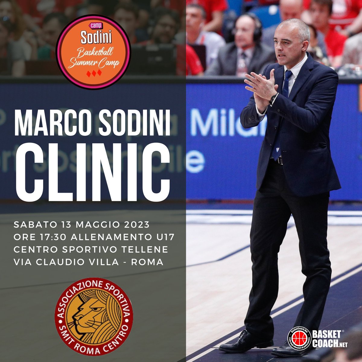 Sabato 13 maggio ore 17:30 al PalaTellene, via Claudio Villa, Coach Marco Sodini allenerà il gruppo U17 della Smit Roma. 

Il Clinic è aperto a tutti gli allenatori. Ti aspettiamo!

#basketball #basketballcoaching