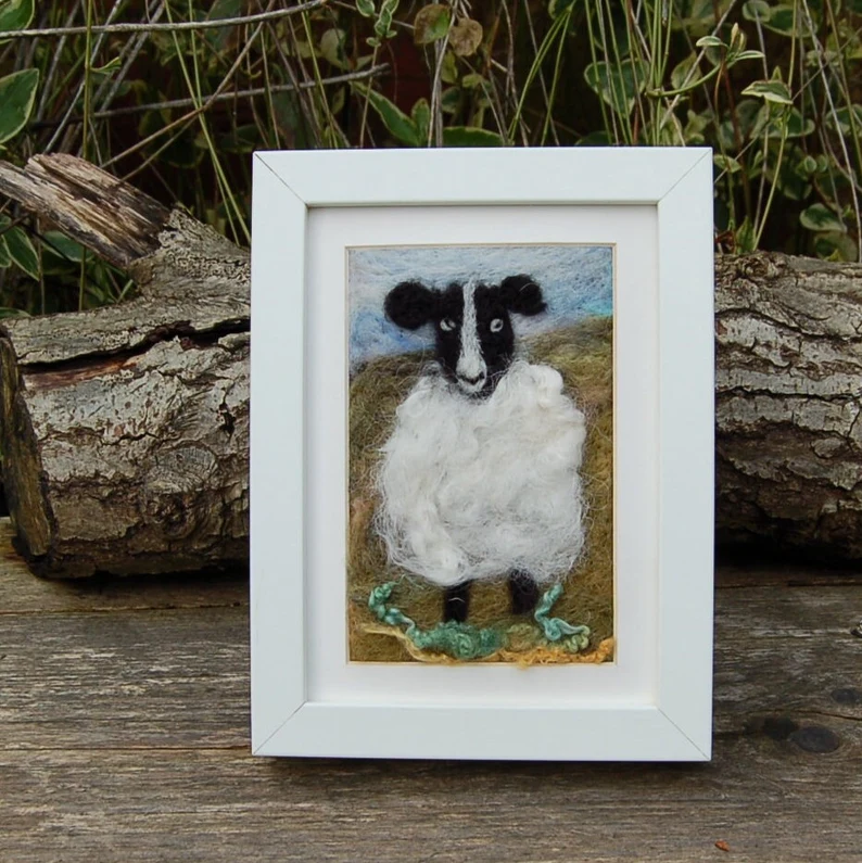 Yorkshireharec1's tweet photo. Yorkshire Dales Lone Sheep Scene fibre art picture includes a white mount but not the frame - wool painting, needle felt https://t.co/xKuV4YJGhm via @Etsy 

#shee #fiberart #textileart https://t.co/s7VvgkeheQ