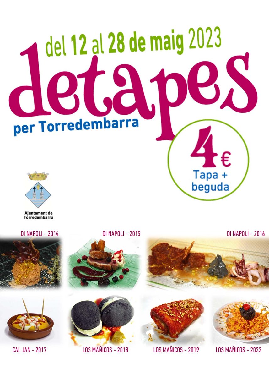 AjTorredembarra's tweet photo. 👩‍🍳👨‍🍳 Del 12 al 28 de maig, nova edició del ‘#Detapes per #Torredembarra’.

🍲 Hi participen 25 establiments del municipi i un preu de 4 € tapa + beguda.

🗞️ https://t.co/7i0YuVll1R https://t.co/qeQoWNTXBI