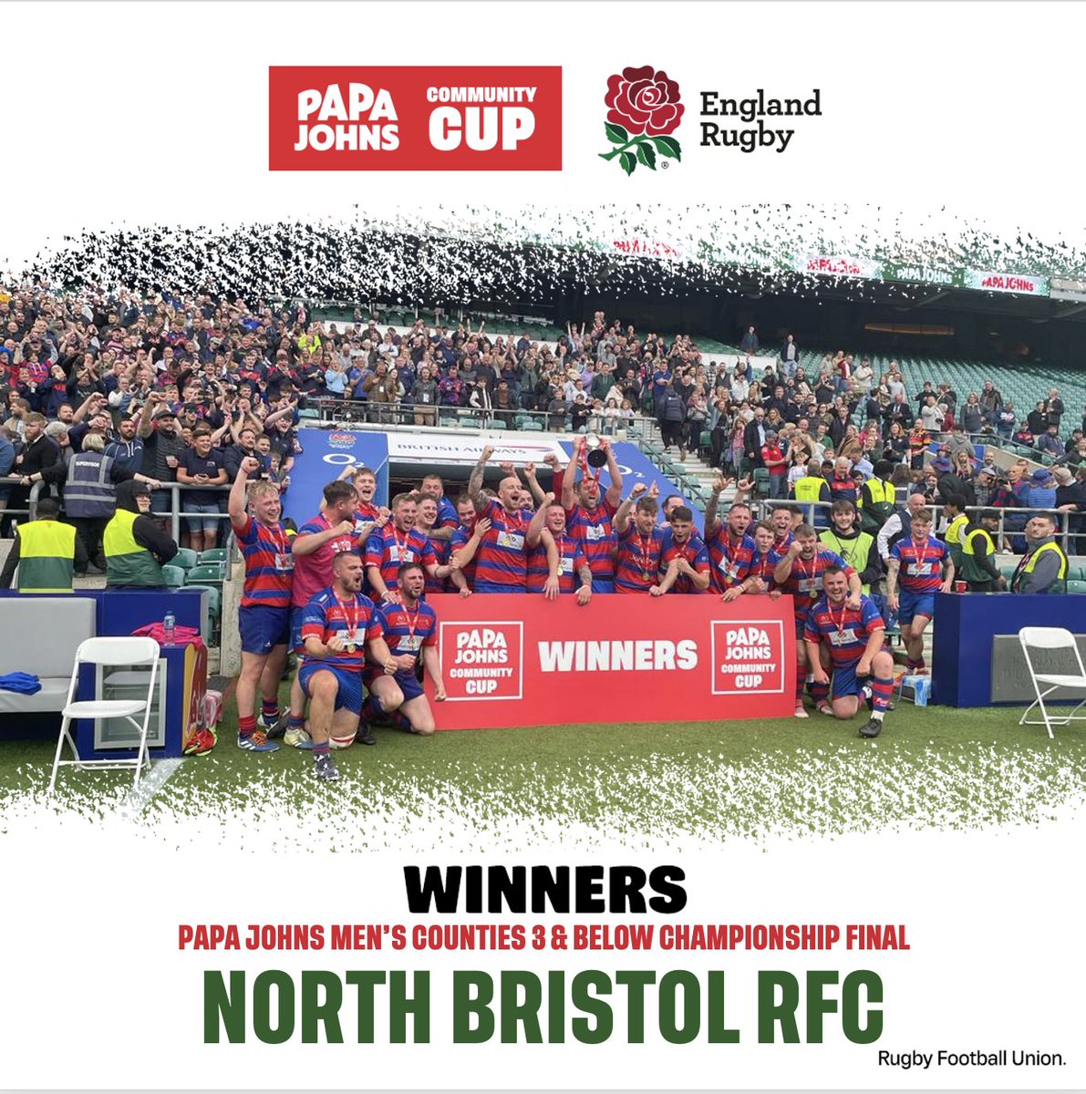 🏆🍕The 2023 <a href="/PapaJohnsUK/">Papa Johns UK</a> Men's Counties 3 and below Championship winners - North Bristol RFC!

👏Congratulations to everyone at <a href="/NBRFC/">North Bristol RFC</a>!

#PapaJohnsCommunityCup