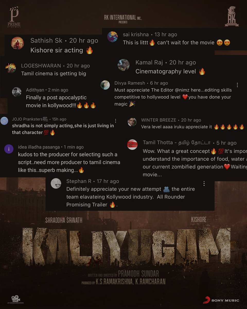The trailer of #Kaliyugam is out and the response has been absolutely phenomenal.

Watch #KaliyugamTrailer ICYMI- youtu.be/-rFIQTutUzo

<a href="/ShraddhaSrinath/">Shraddha Srinath</a> #Kishore <a href="/rkintlinc/">K.S Ramakrishna</a> <a href="/primecinemas_/">Prime Cinemas</a> <a href="/prastories/">Pramodh Sundar</a> <a href="/rck_dop/">Ramcharan</a> <a href="/nimzcut/">Nimz</a> #Dawnvincent <a href="/iniyansubramani/">iniyan subramani</a> <a href="/SaktheeArtDir/">🆂🅰🅺🆃🅷🅴🅴 🆅🅴🅽🅺🅰🆃🆁🅰🅹.🅼</a> <a href="/SidhooU/">sid</a>