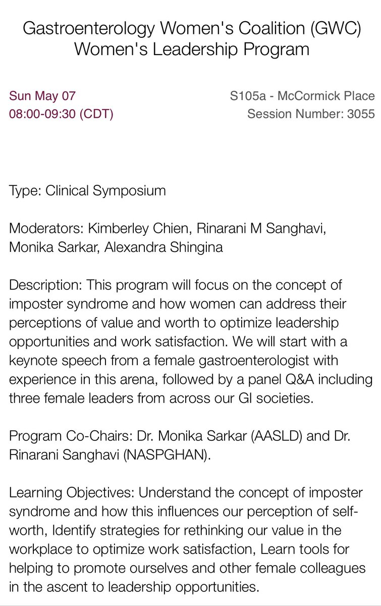 Alexandra Shingina, M.D., M.Sc. (@ashinginamd) on Twitter photo ✅Join us at <a href="/AASLDtweets/">AASLD</a> Women Leadership Clinical Shmposium at 8aM today <a href="/DDWMeeting/">Digestive Disease Week</a> #DDW2023💪✨
#WomeninMedicine #impostersyndrome
<a href="/MonikaSarkarMD/">Monika Sarkar</a> <a href="/AmyOxentenkoMD/">Amy Oxentenko MD</a> <a href="/LaurenFeldMD/">Lauren Feld</a> <a href="/JillGilbertMD/">Jill Gilbert</a> @VUMC_Liver ✅Join us at <a href="/AASLDtweets/">AASLD</a> Women Leadership Clinical Shmposium at 8aM today <a href="/DDWMeeting/">Digestive Disease Week</a> #DDW2023💪✨
#WomeninMedicine #impostersyndrome
<a href="/MonikaSarkarMD/">Monika Sarkar</a> <a href="/AmyOxentenkoMD/">Amy Oxentenko MD</a> <a href="/LaurenFeldMD/">Lauren Feld</a> <a href="/JillGilbertMD/">Jill Gilbert</a> @VUMC_Liver