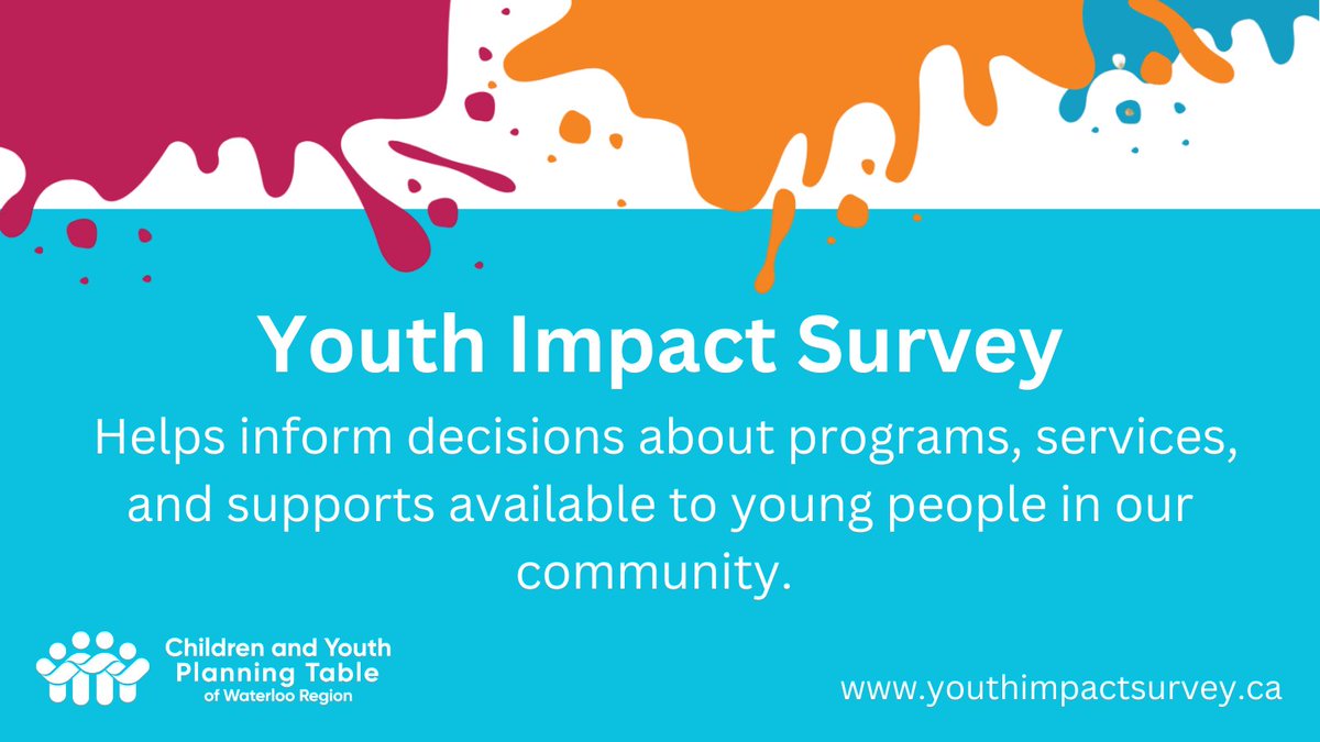 Celebrate National #ChildAndYouthMentalHealthDay by sharing your voice! If you, or your child, is between 9 and 18 years old, we want to hear from you.

Fill out the Youth Impact Survey to help improve child and youth well-being in the Waterloo region. 

childrenandyouthplanningtable.ca/youth-impact-s…