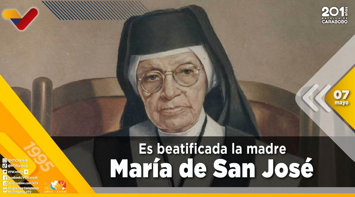 #EFEMÉRIDE🗓️| La Madre María de San José, conocida como "La venezolana que abrió el santoral”, dedicó su vida al cuidado de ancianos y de niños desamparados. Fue la primera venezolana beatificada el #07May de 1995 por el Papa Juan Pablo II.

#VamosALaDefensaDeCitgo