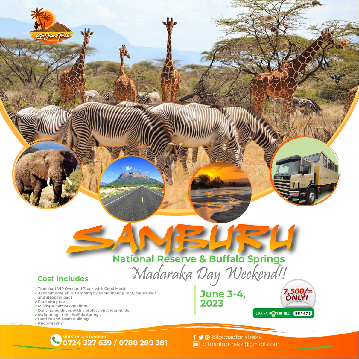 This MADARAKA DAY WEEKEND JUNE 3-4, 2023 SAMBURU. Ultimate Overland Experience, outstanding game drive, bonfire thrills expedition!

BOOK your SPACE NOW!!!
CALL: 0724 327639
EMAIL: loitasafaritrekk@gmail.com
#camping  #outdoor #explore #tembeakenya #samburu #MadarakaDay #June