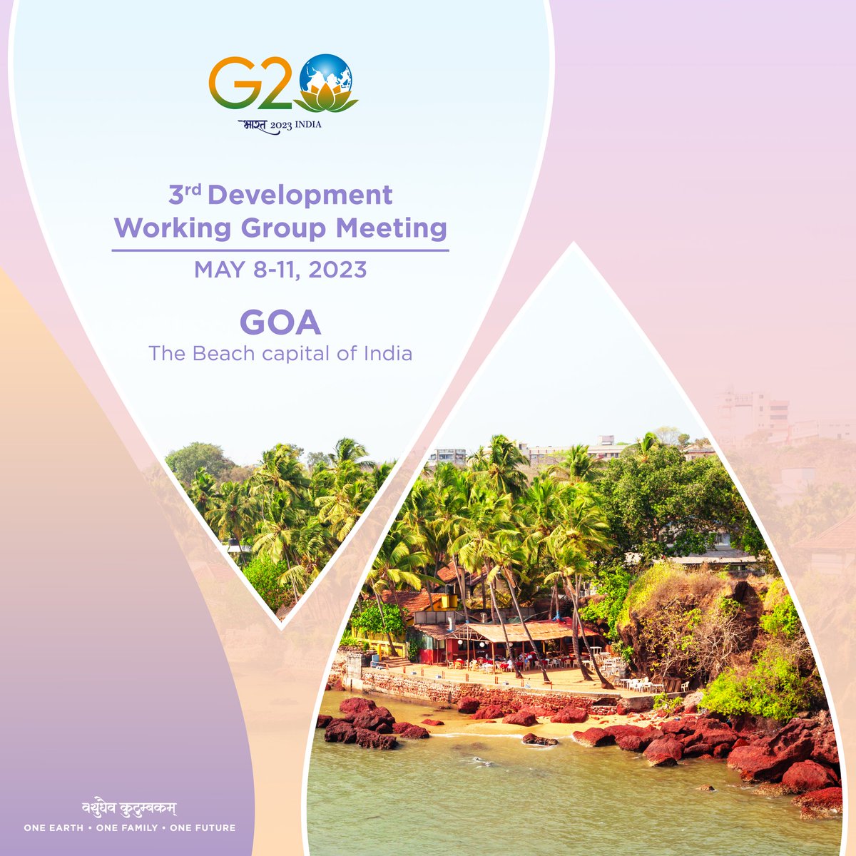 Svāgatam, #Goa! 🙌 🌴

The Beach Capital of India is all set to host delegates for the 3rd Development Working Group Meeting.

The meeting will serve as a platform to discuss relevant topics from technology to women's empowerment.

🗓️ May 8-11

#G20India #G20DWG