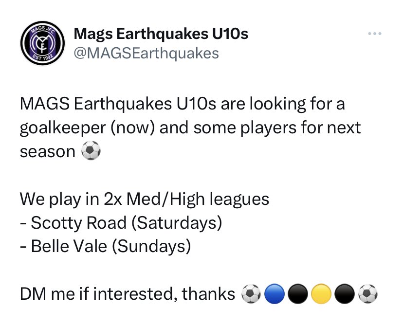 Please share for @MAGSEarthquakes looking for some new@players for next season. DM @MAGSEarthquakes for more information