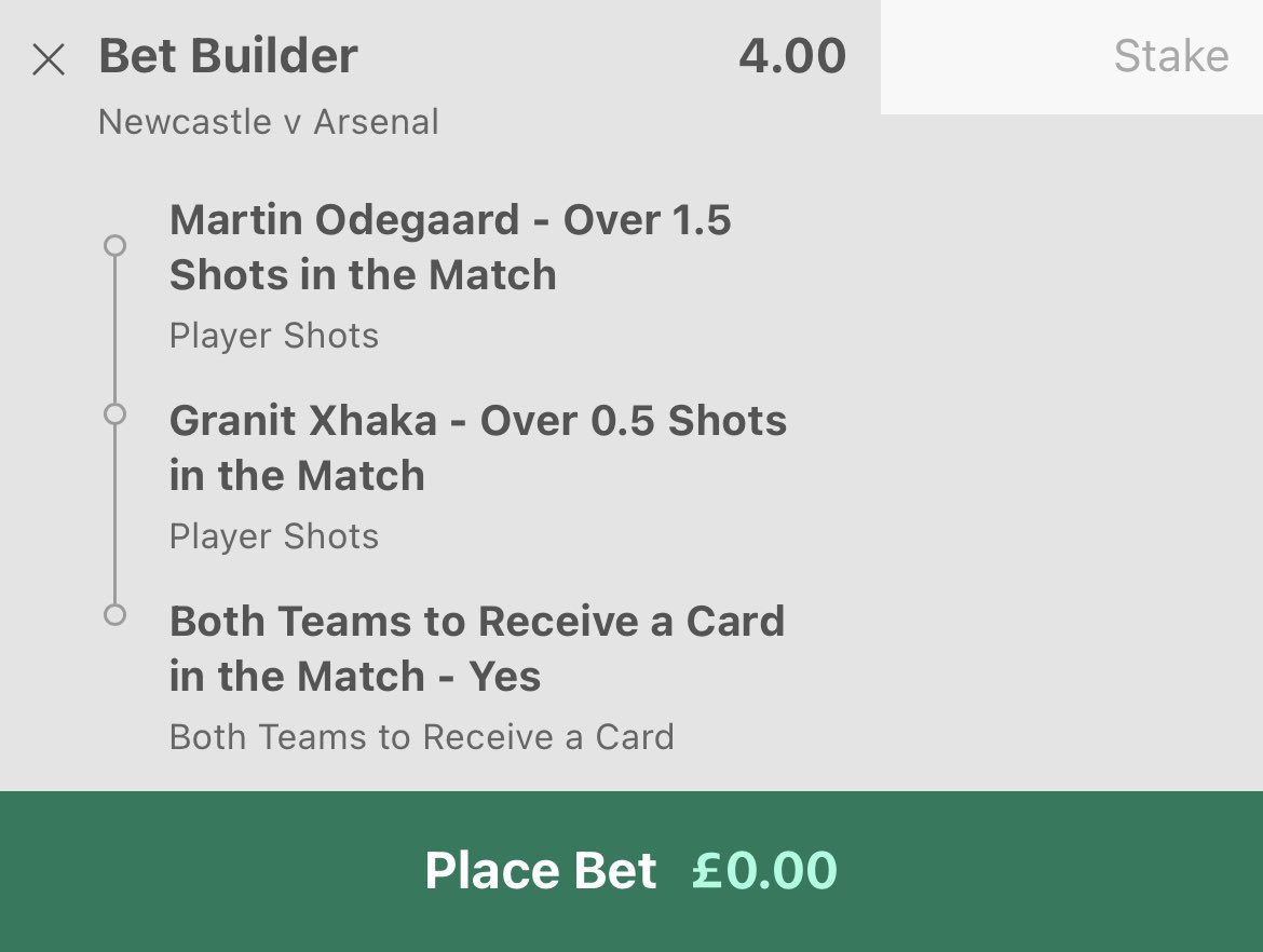 Newcastle vs Arsenal bet builder
2u @ 3/1