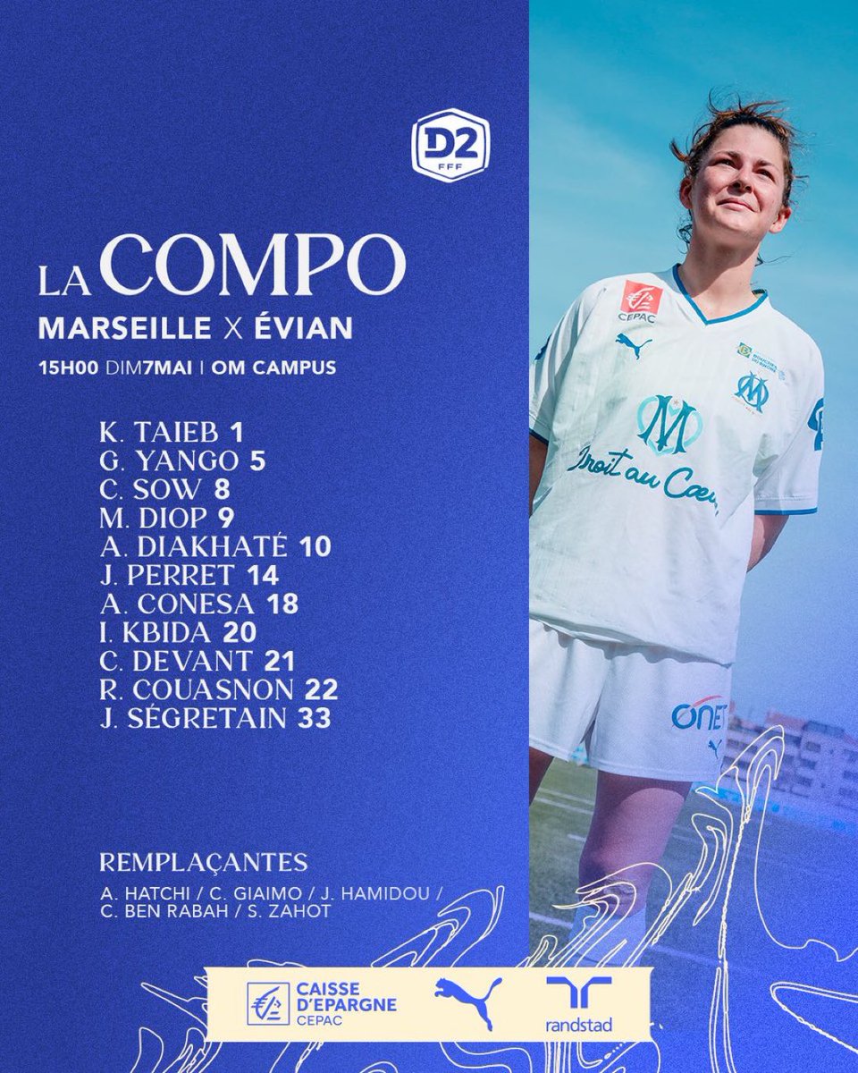 Be_OM13's tweet photo. ⚔️ Le XI de départ de nos Olympiennes aujourd’hui !
𝑨𝑳𝑳𝑬𝒁 𝑳𝑬𝑺 𝑭𝑰𝑳𝑳𝑬𝑺 ! 💙🤍
#TeamOM | #OMETG https://t.co/Y8zcylCnOD