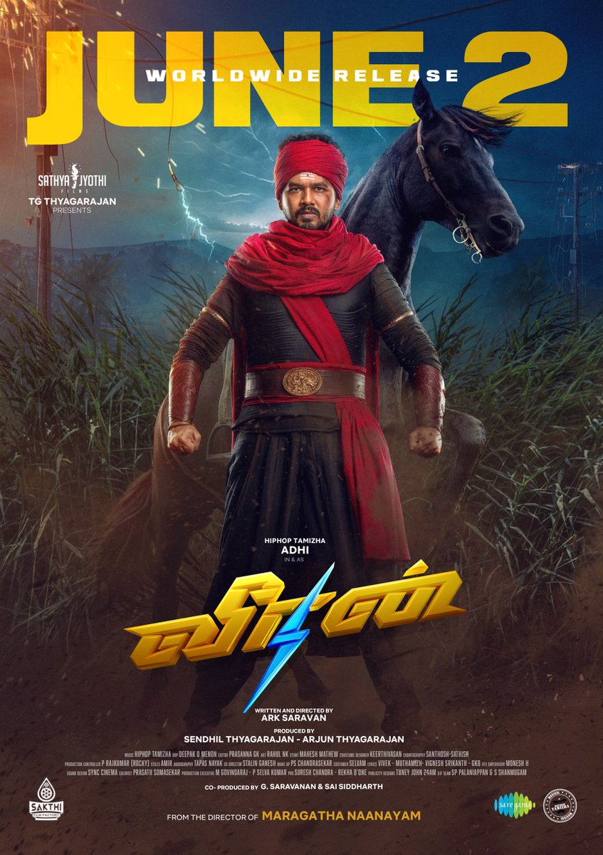 We bring you the ' Tamil Super Hero Story ' #Veeran releasing on JUNE 2nd in Theatres worldwide ⚡💥 Tamilnadu Theatrical Release by @SakthiFilmFctry #VeeranOnJUNE2nd @hiphoptamizha @VinayRai1809 @editor_prasanna @deepakdmenon @kaaliactor ⁦@SathyaJyothi⁩