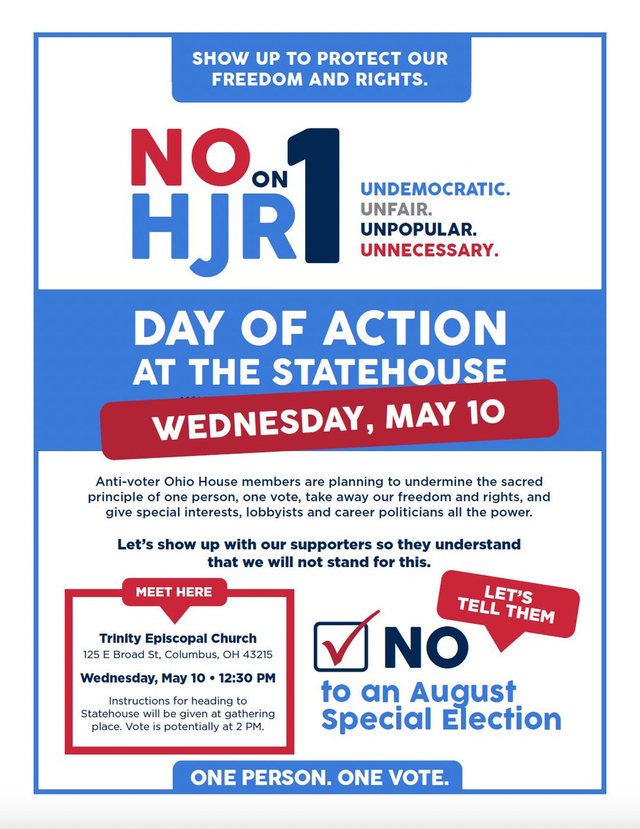 🚨 DEMOCRACY DEFENDERS ASSEMBLE 🚨 
After an incredibly powerful Day of Action this week, the fight is not over — we're going back to the Statehouse on Wed. May 10 for the final vote on HJR 1/SJR 2! Keep the pressure on. See you there! #NoOnHJR1 
RSVP: act.commoncause.org/events/may-10-…