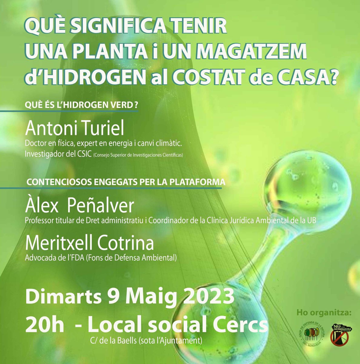 PCercs's tweet photo. Dimarts 9 a les 20h a Cercs, una xerrada imprescindible. Per saber a què ens enfrontem amb la planta d'hidrògen.
Amb @grupdefensa @FonsDefensaAmb @amturiel https://t.co/a1LpnN6oIy