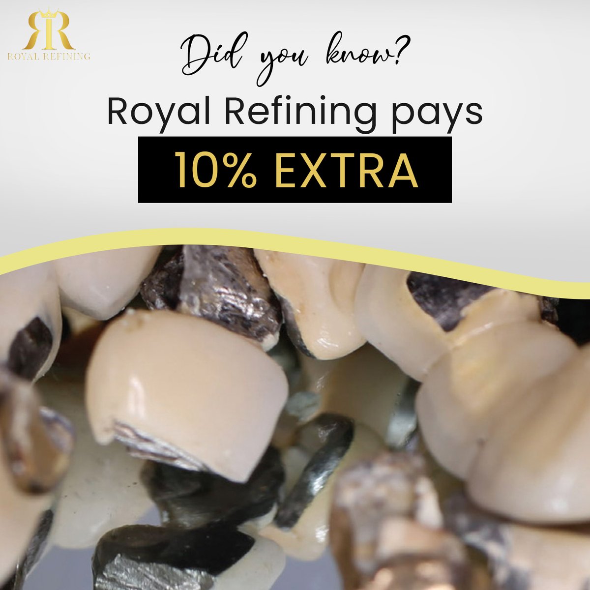 RRefining's tweet image. An amazing deal you don&apos;t want to miss!  💥

We offer you at least 10% extra for your scrap!

Just call us today on 833-766-1400!

•
•
•

#DentalRefiner #MetalRefiner #Dental #DentalArt #Dentalife #CashforGold #Dentist #PreciousMetal #Gold #Goldprice