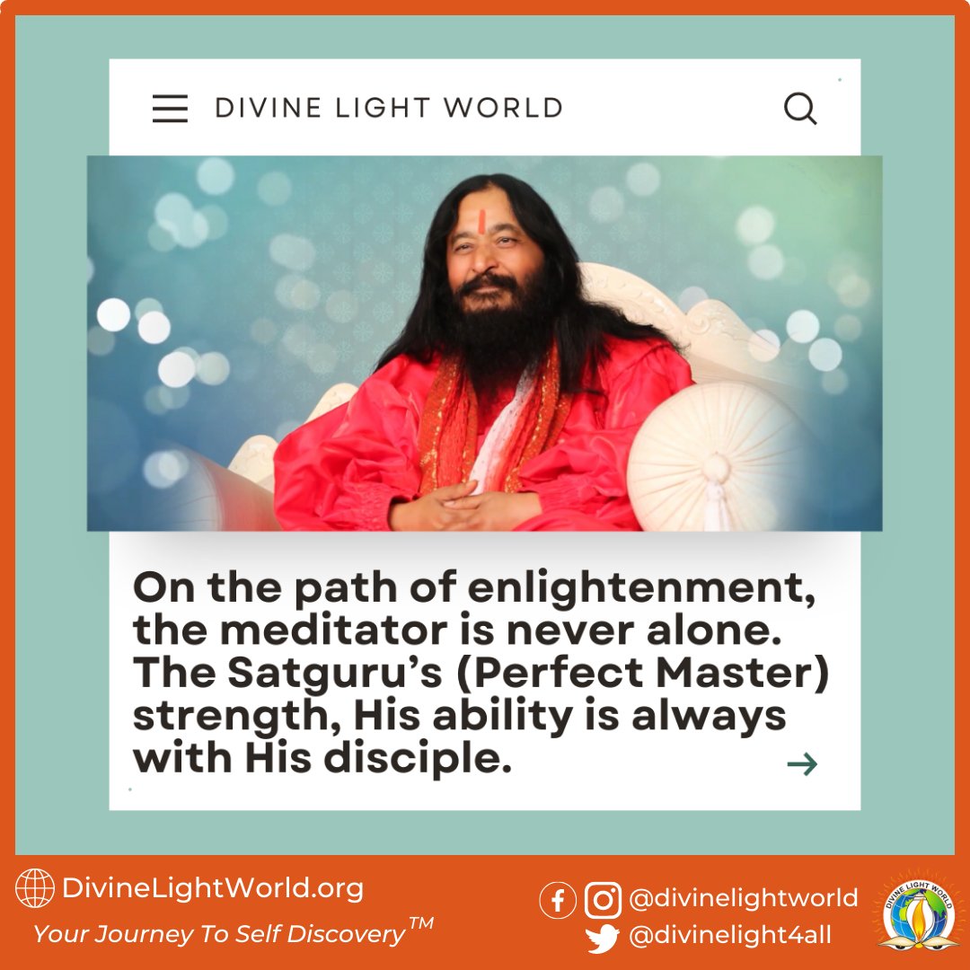 divinelight4all's tweet image. On the path of enlightenment, the meditator is never alone. The Satguru’s (Perfect Master) strength, His ability is always with His disciple. ~ #ShriAshutoshMaharajJi

#EnlightenmentPath #MeditationJourney #SpiritualGuidance #DivineConnection #BlessingsOfGuru