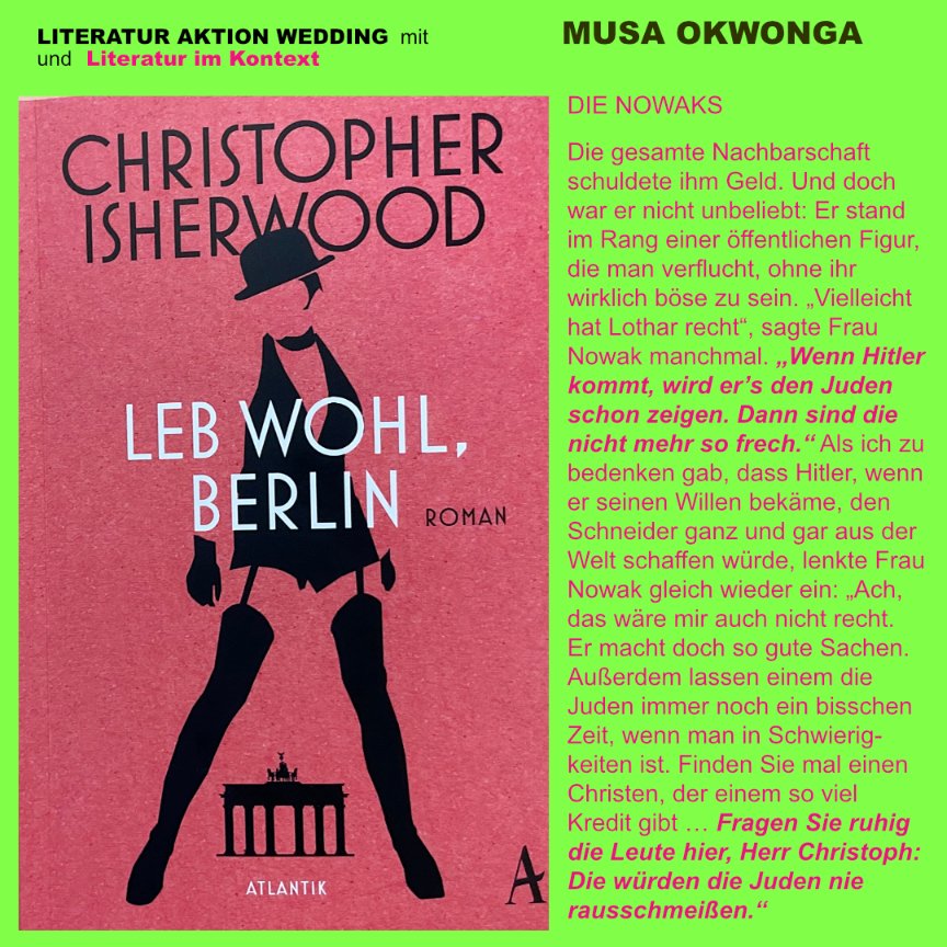 @asallime #LiteraturAktionWeding Vorgeschmack: Literatur im Kontext, empfohlen von <a href="/Okwonga/">Musa Okwonga</a> Wir bringen noch mehr, aber merkt euch: Samstag 3. Juni 2023 17 Uhr #BallhausPrinzenallee <a href="/mairischverlag/">mairisch Verlag</a> <a href="/KathrinPassig/">Kathrin Passig ist hier nicht mehr</a> <a href="/GerhardHenschel/">GerhardHenschel</a>