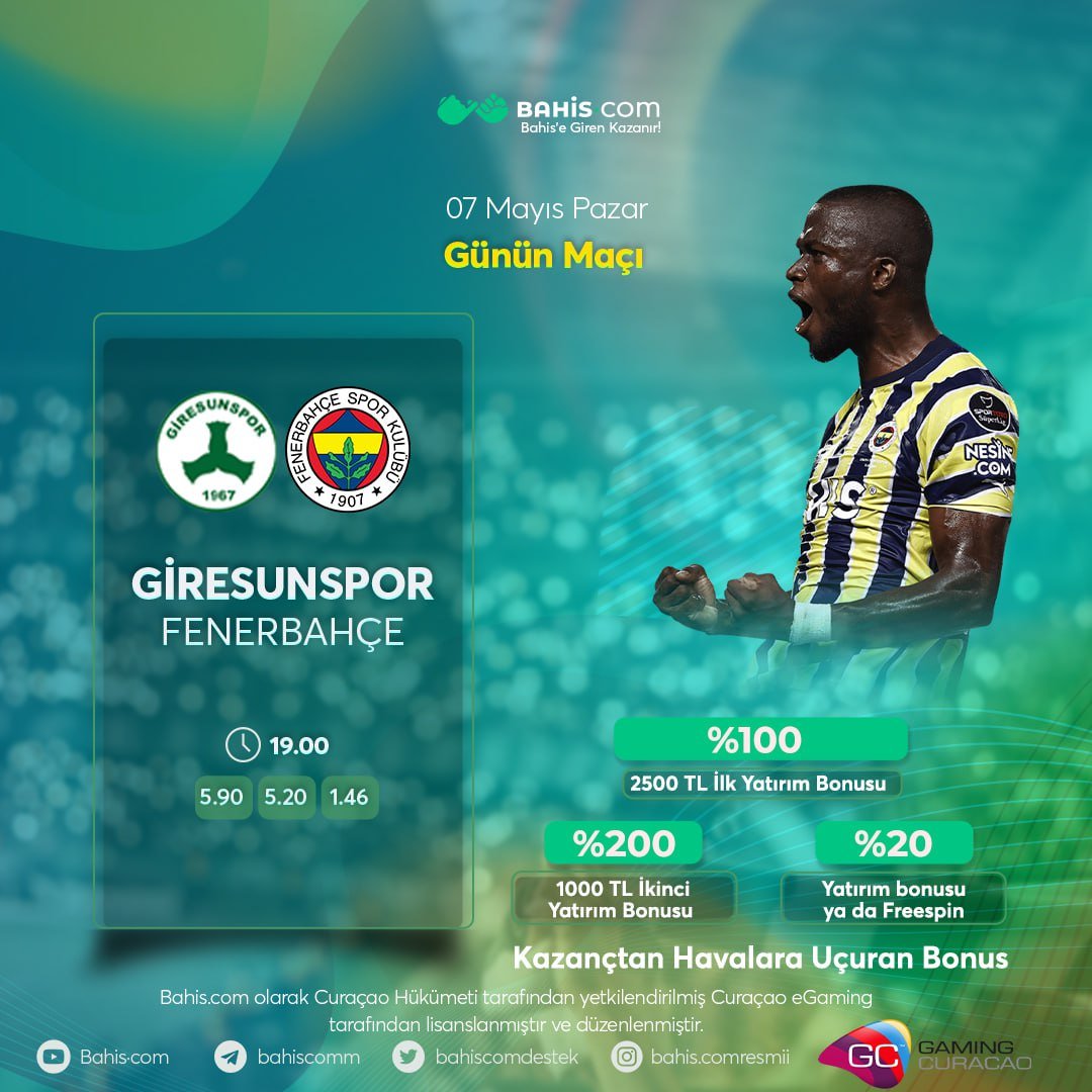 bahiscomsitesi's tweet photo. 🔺#Bahiscom ' da günün maçı 🔺

Giresunspor - Fenerbahçe

🔺Liderlik koltuğunda Fenerbahçe kazanmak için sahaya çıkıyor.

🔺Çotanak stadyumunda oynanacak mücadele saat 19:00 başlıyor.

✅LİNK : https://t.co/10vuhuJKVs

#FByeTFFdenTokat #FenerinMaçıVar Süper Lig