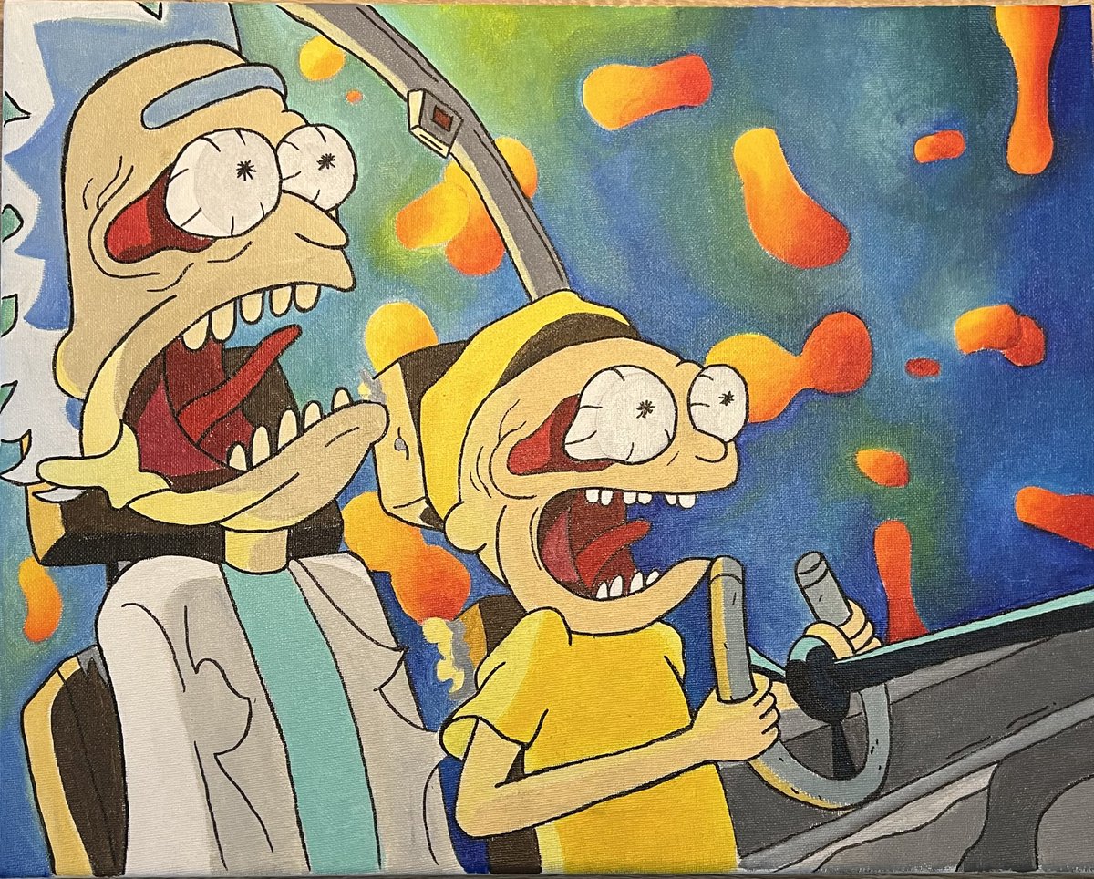 Loved the way this came out!!! Can’t wait to be making more stuff like this🙂 Rick and Morty flying thru a lava lamp made by me. #RickAndMorty #fanart #acrylicpainting #trippy #rickandmortyfanart