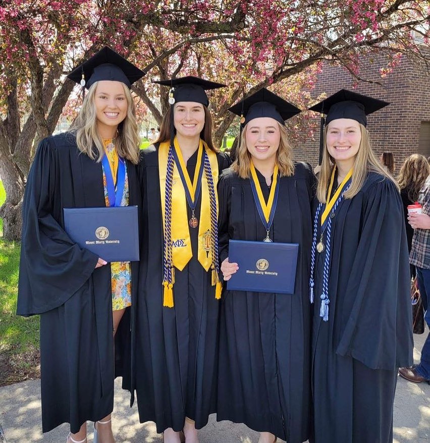 MMULancersVB's tweet photo. Congratulations to our four seniors who graduated yesterday! Lexi, Alex, Allison, and Gabby we are so proud of you and all your accomplishments! Your futures are bright! https://t.co/WEeg4mSGoC