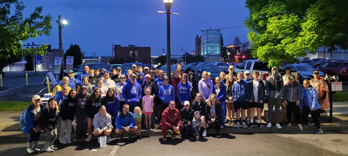 The rain didn't damper our cheering &amp; teamwork!Thanks to Swim &amp; Dive, Track &amp; Field, XC athletes/parents for working the water station at the Flying Pig Marathon!  We weathered the storm, cheered on the very last runners, &amp; had the quickest clean up in the worst conditions! 🐷🏃