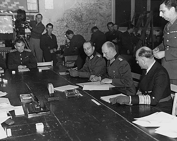 Admiral Dönitz's German government has offered unconditional surrender of all Reich forces on all fronts. The Allies have won the war in Europe.