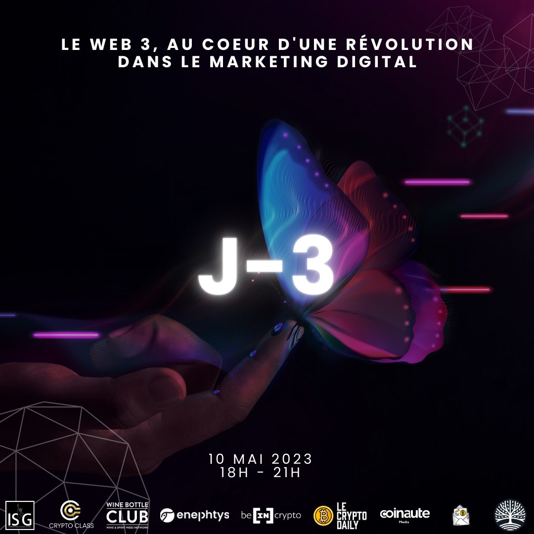 IsgCrypto's tweet image. J-3 avant notre événement sur le Web3 et le marketing digital ! 🚀 

Nous sommes impatients de vous rencontrer et de vous faire découvrir les dernières tendances de l'industrie.

Il ne reste plus que quelques places disponibles, inscrivez-vous : vu.fr/UGTP