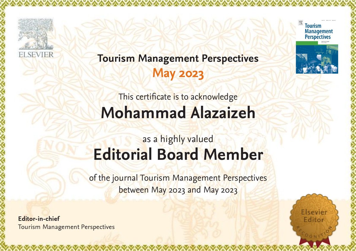 alazaizeh's tweet photo. Excited to be joining the editorial board of Tourism Management Perspectives Journal. https://t.co/i29DbOM4EL