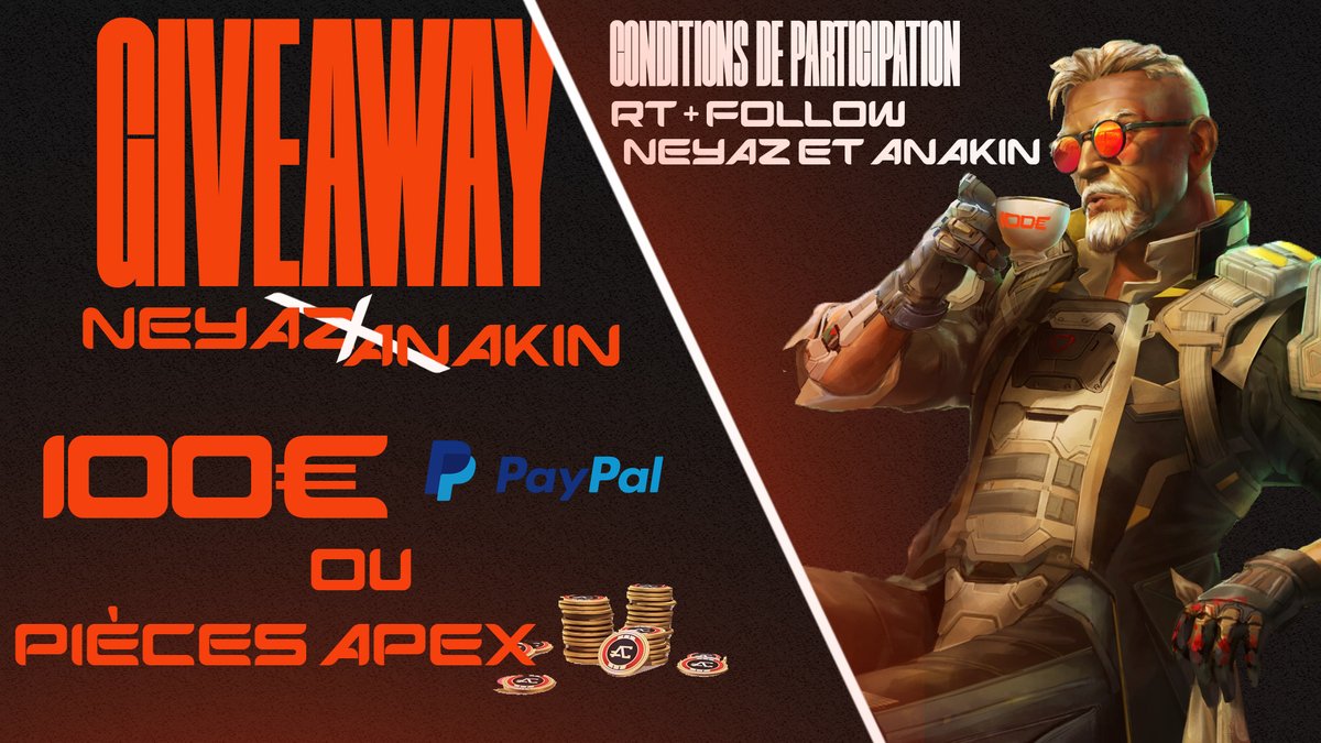 NeyazR1's tweet photo. #CONCOURS #ApexLegends 
Pour fêter la nouvelle saison qui arrive on vous fait gagner 100€ ! 
Comment participer ? 
- #RT ce tweet 
-Follow @NeyazR1 
-Follow @Anakkiinnn 
- @ Un ami a toi dans les commentaire 
Tirage le 21/05/2023
Bonne chance a tous ! https://t.co/oUhggYmJF5