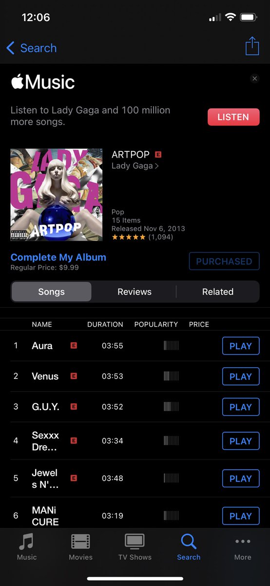 Gaga3tylerr's tweet photo. ARTPOP IS NOW ON THE ITUNES CHARTS! Keep it moving up! ALSO stream on Spotify if you’re able to!💙💖🔮 #ARTPOP #buyartpoponitunes #BUYARTPOP #ladygaga #gaga #ARTPOPACTIIISCOMING #TRENDING #ITUNES #spotify #djwhiteshadow #wecandothis #littlemonsters #artpop10thanniversary #actII https://t.co/9nIisGkmru