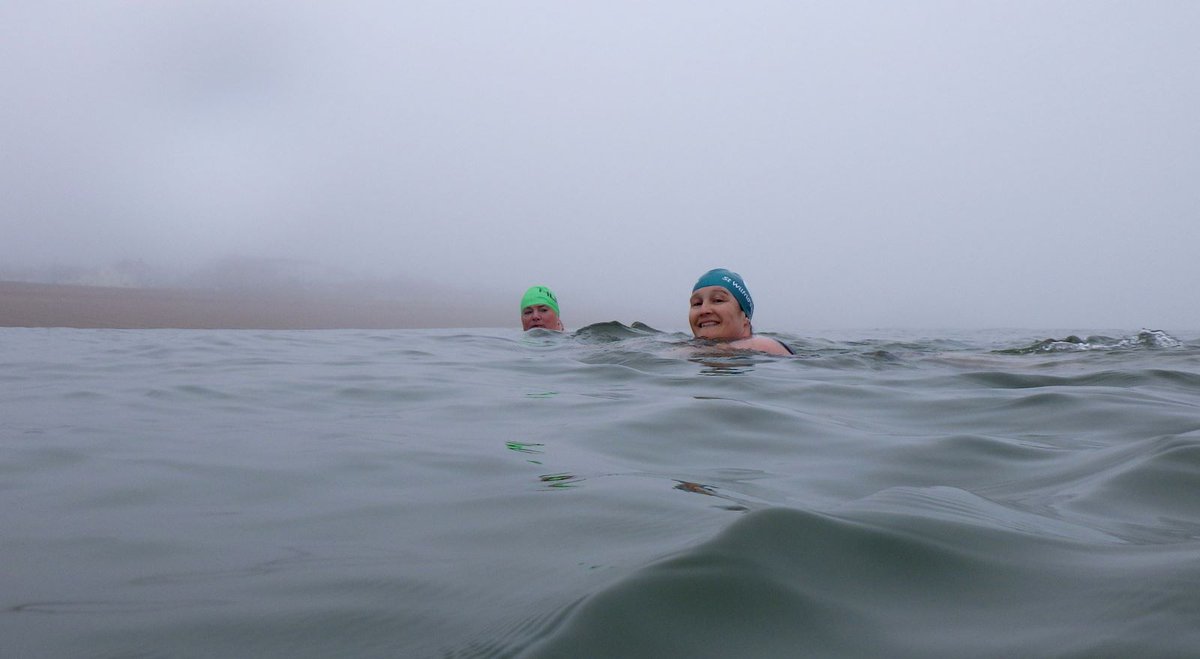 Ravilious's tweet photo. A misty start to day seven https://t.co/fPqxm27qWP @purplepuffin @stwilfridstweet #seaford #seaswimming #coldwater #wildswimming #SundayMorning #dryrobeterritory https://t.co/RNsx8GGzHY