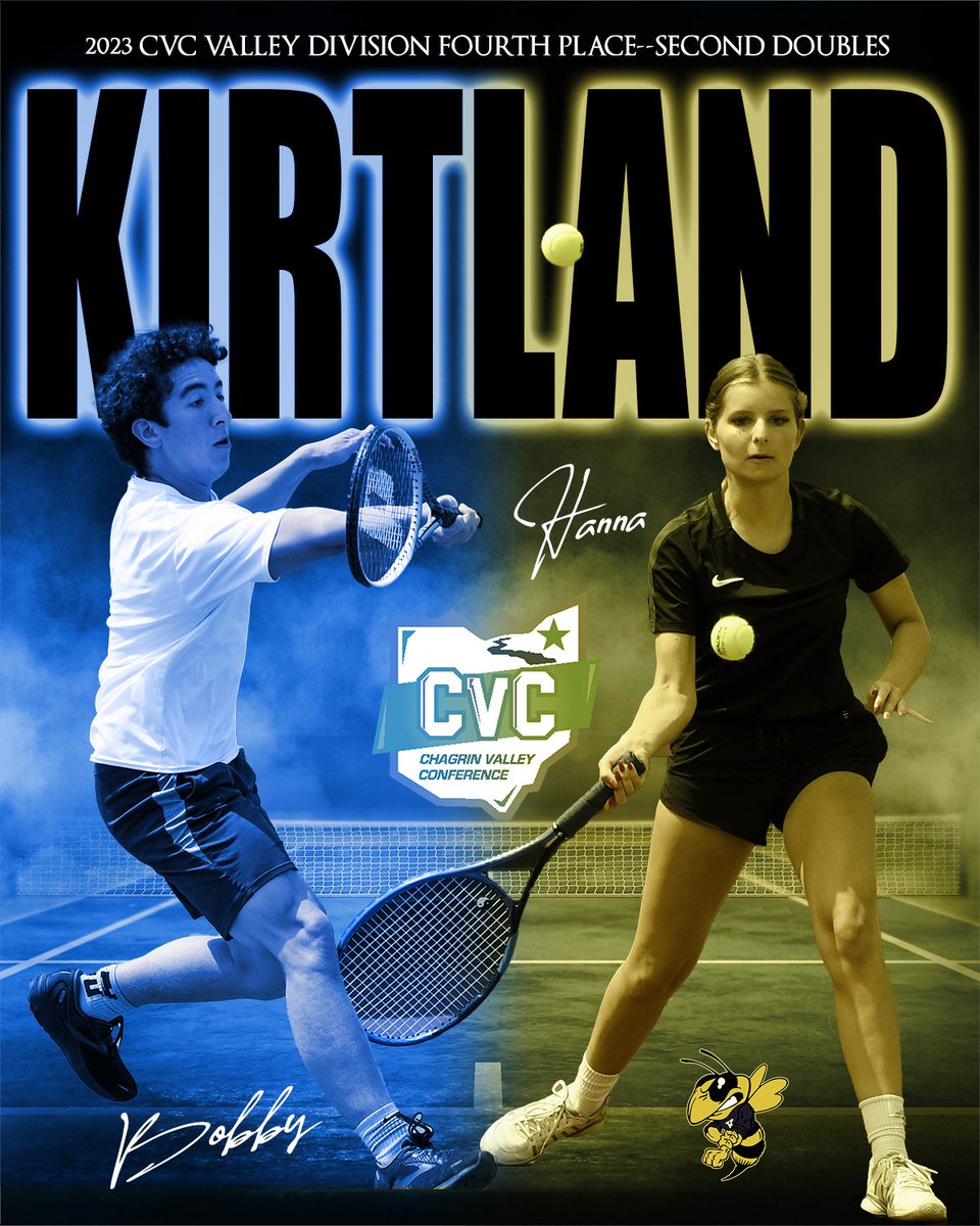 kirtlandsports's tweet photo. Congratulations to Bobby Whittaker and Hanna Rauch for their fourth-place finish at the 2023 CVC Valley Division tennis tournament. #HornetPride https://t.co/cZJjFIrExx