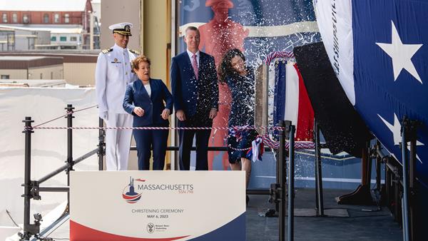 Celebrating a new milestone in the #Navy's pursuit of defense and innovation, the christening of #Virginiaclass #submarine #Massachusetts (SSN 798) at HII's #NewportNews Shipbuilding division showcased the pride, craftsmanship, and #patriotism of the #shipbuilders, crew, and…