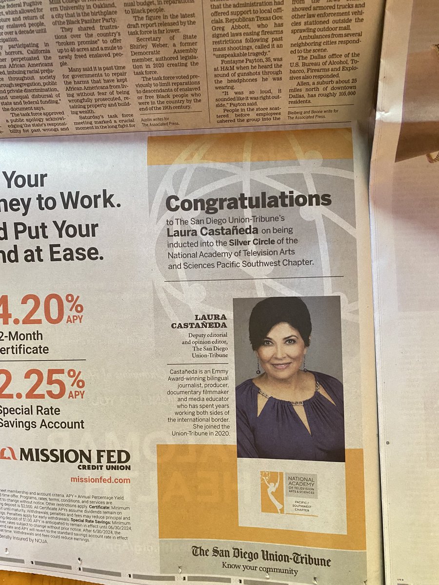 Gracias to ⁦<a href="/sdut/">The San Diego Union-Tribune</a>⁩ Publisher &amp; Editor Jeff Light, Managing Editor Lora Cicalo, ⁦@SDuncovered⁩ ⁦<a href="/NewsCruz/">Luis Cruz</a>⁩ for your support and constant encouragement to make a difference in local journalism! ⁦⁦⁦⁦<a href="/NATASPSW/">NATAS-PSW</a>⁩