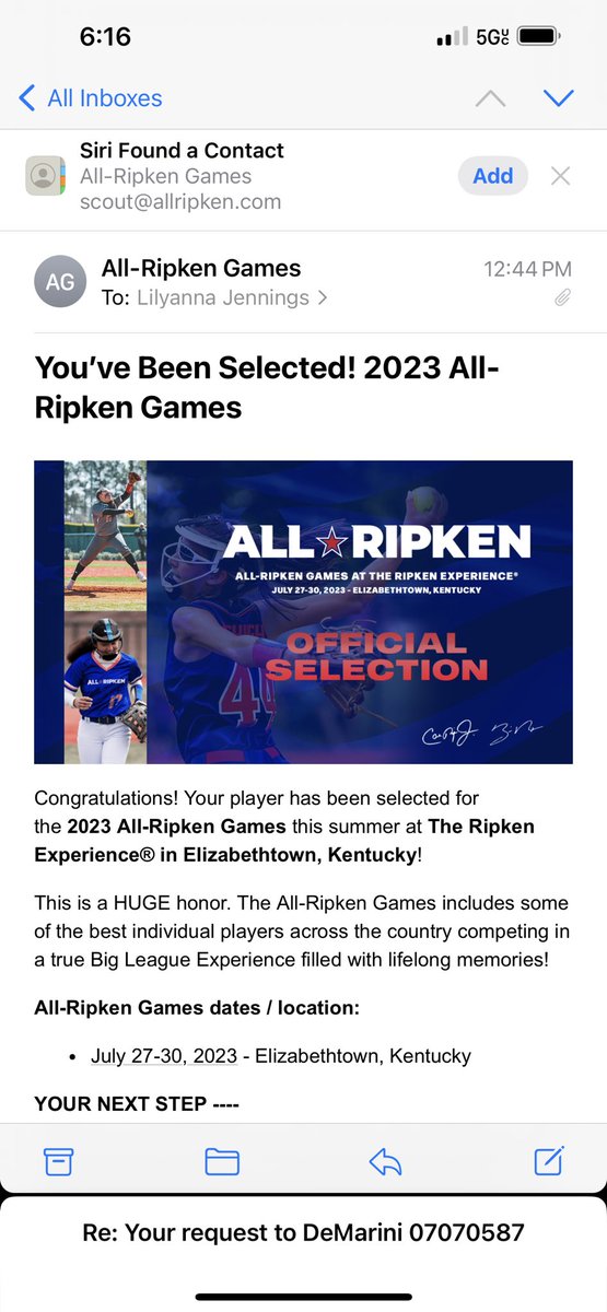 Lilly_R_J_12's tweet photo. Selected to the All Ripken games in Kentucky for July,28th 2023! https://t.co/TNhNV3TSRP